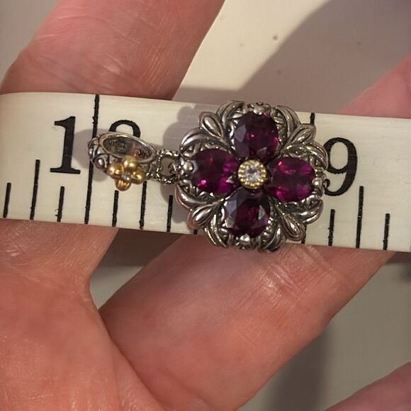 BARBARA BIXBY RHODOLITE GARNET LOTUS FLOWER PENDANT JAN B-DAY NWOT EXC 18K & SS - Picture 11 of 12